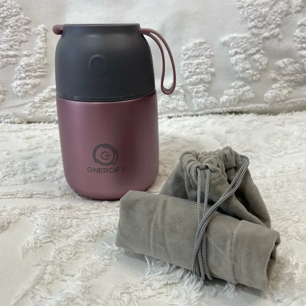 GNERGIFY Double Wall Vacuum Food Jar Thermos w/ Folding Spoon & Bag 22 oz Purple